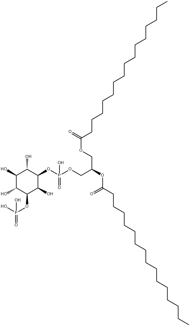 D-myo-Inositol, 1-(2R)-2,3-bis(1-oxohexadecyl)oxypropyl hydrogen phosphate 3-(dihydrogen phosphate) Structure