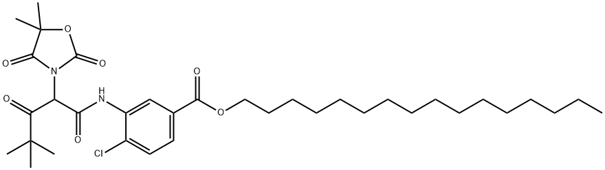 hexadecyl 4-chloro-3-[2-(5,5-dimethyl-2,4-dioxo-1,3-oxazolidin-3-yl)-4,4-dimethyl-3-oxopentamido]benzoate Struktur