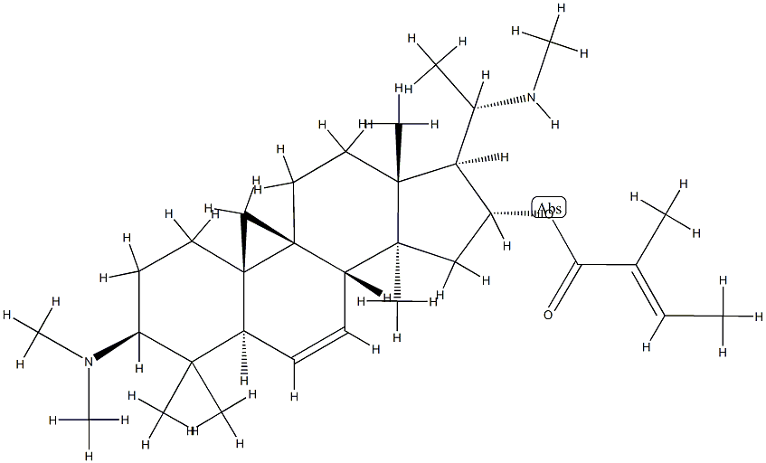 (20S)-4,4,14-Trimethyl-20-(methylamino)-3β-(dimethylamino)-9β,19-cyclo-5α-pregnan-6-en-16α-ol (E)-2-methyl-2-butenoate Structure