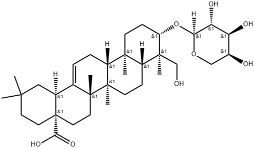 3-[(α-L-アラビノピラノシル)オキシ]-23-ヒドロキシオレアナ-12-エン-28-酸 化学構造式