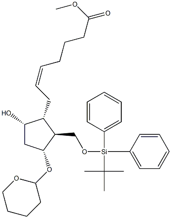 (1R,2S,3R,5S,δZ)-2-(tert-Butyldiphenylsilyloxy)methyl-5-hydroxy-3-tetrahydropyranyloxy-cyclopentanehept-δ-en-oic Acid Methyl Ester (Mixture of Diastereomers) Structure