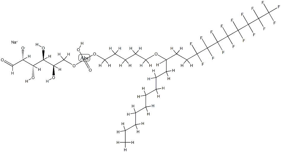 sodium (2R,3S,4S,5R)-6-[5-(13,13,14,14,15,15,16,16,17,17,18,18,19,19,2 0,20,20-heptadecafluoroicosan-10-yloxy)pentoxy-hydroxy-phosphoryl]oxy- 3,4,5-trihydroxy-1-oxo-hexan-2-olate 结构式