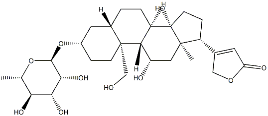 3β-[(6-Deoxy-α-L-mannopyranosyl)oxy]-11β,14,19-trihydroxy-5α-card-20(22)-enolide Structure