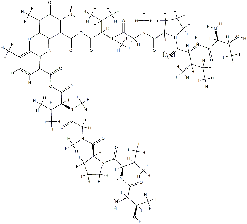 アクチノシンジオイル(L-Thr-D-aIle-L-Pro-N-メチルGly-N-メチル-L-Val-OH)(L-Thr-D-Val-L-Pro-N-メチルGly-N-メチル-L-Val-OH) 化学構造式