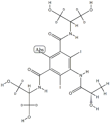 5-[[(2S)-2-hydroxypropanoyl]amino]-2,4,6-triiodo-1-N,3-N-bis(1,1,3,3-tetradeuterio-1,3-dihydroxypropan-2-yl)benzene-1,3-dicarboxamide Struktur