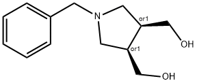 CIS-1-ベンジル-4-(ヒドロキシメチル)ピロリジン-3-イル]メタノール 化学構造式