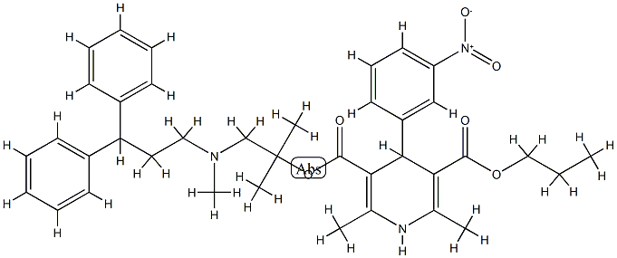 3,5-Pyridinedicarboxylic acid, 1,4-dihydro-2,6-dimethyl-4-(3-nitrophenyl)-, 3-[2-[(3,3-diphenylpropyl)methylamino]-1,1-dimethylethyl] 5-propyl ester Struktur