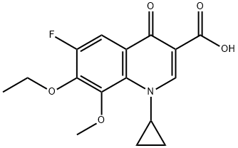 1-シクロプロピル-6-フルオロ-1,4-ジヒドロ-7-エトキシ-8-メトキシ-4-オキソ-3-キノリンカルボン酸 化学構造式