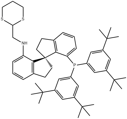 (R)-(+)-7-[N-(1,3-DITHIAN-2-YL)METHYLAMINO]-7'-[BIS(3,5-DI-T-BUTYLPHENYL)PHOSPHINO]-2,2',3,3'-TETRAHYDRO-1,1'-SPIROBINDANE,97+%(>99%EE)[(R)-DTB-SPIROSAP],1809609-53-7,结构式