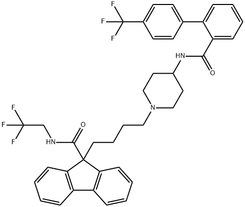 N-(2,2,2-Trifluoroethyl)-9-(4-[4-[4'-(trifluoromethyl)[1,1'-biphenyl]-2-carboxamido]piperidin-1-yl]butyl)-9H-fluorene-9-carboxamide Structure