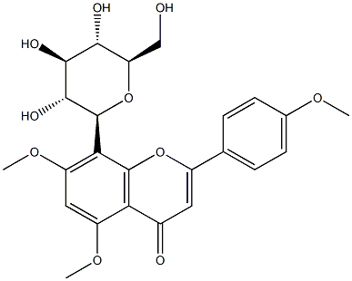 8-β-D-グルコピラノシル-5,7-ジメトキシ-2-(4-メトキシフェニル)-4H-1-ベンゾピラン-4-オン 化学構造式