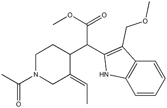 α-(1-アセチル-3-エチリデン-4-ピペリジル)-3-(メトキシメチル)-1H-インドール-2-酢酸メチル 化学構造式