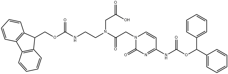 [[[N-(ベンズヒドリルオキシカルボニル)シトシン-1-イル]アセチル][2-(9H-フルオレン-9-イルメトキシカルボニルアミノ)エチル]アミノ]酢酸 化学構造式