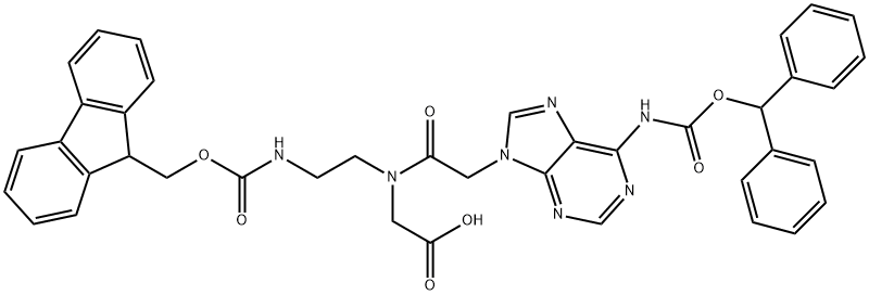 [[[6-[(ベンズヒドリルオキシカルボニル)アミノ]-9H-プリン-9-イル]アセチル][2-(9H-フルオレン-9-イルメトキシカルボニルアミノ)エチル]アミノ]酢酸 化学構造式