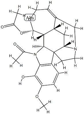 (17S)-1-Acetyl-19,20-didehydro-17,18-epoxy-11-methoxycuran-12,17-diol 17-acetate Struktur