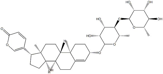 3β-[[6-Deoxy-4-O-(6-deoxy-α-L-mannopyranosyl)-α-L-mannopyranosyl]oxy]-14-hydroxybufa-4,20,22-trienolide 结构式