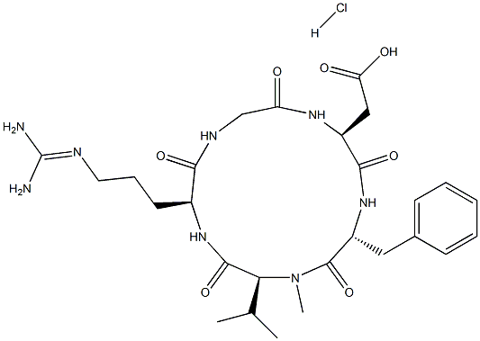 Cyclo(L-arginylglycyl-L-α-aspartyl-D-phenylalanyl-N-Methyl-L-valyl), hydrochloride (1:1) Struktur