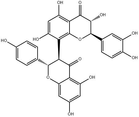 (2S,2''R,3R,3''R)-3'',3''',4',4''',5,5'',7,7''-オクタヒドロキシ-3,8''-ビフラバノン 化学構造式