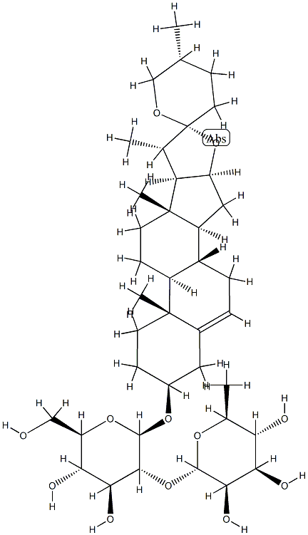 [(25R)-スピロスタ-5-エン-3β-イル]2-O-(α-L-ラムノピラノシル)-β-D-グルコピラノシド 化学構造式