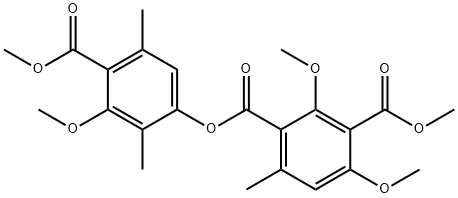 2,4-Dimethoxy-6-methylisophthalic acid 1-[3,6-dimethyl-5-methoxy-4-(methoxycarbonyl)phenyl]3-methyl ester Struktur