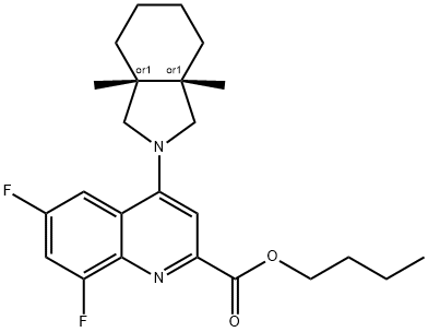 butyl 4-((3aR,7aS)-3a,7a-dimethyl-1H-isoindol-2(3H,3aH,4H,5H,6H,7H,7aH)-yl)-6,8-difluoroquinoline-2-carboxylate 结构式