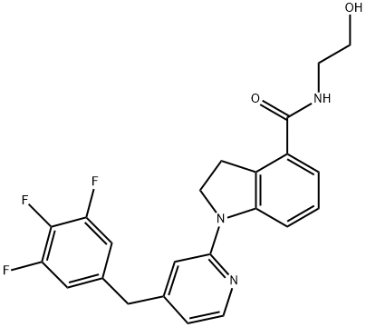 N-(2-羟基乙基)-1-(4-(3,4,5-三氟苯甲基)吡啶-2-基)二氢吲哚-4-甲酰胺 结构式