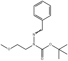 (E)-叔-丁基 2-苯亚甲基-1-(2-甲氧基乙基)肼甲酸基酯 结构式