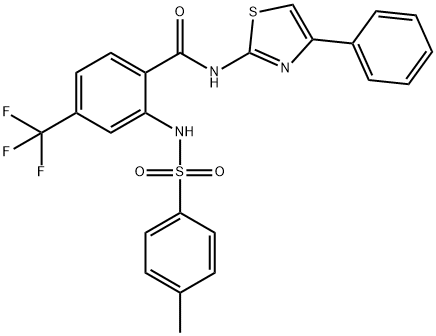 2-(4-メチルベンゼンスルホンアミド)-N-(4-フェニル-1,3-チアゾール-2-イル)-4-(トリフルオロメチル)ベンズアミド 化学構造式