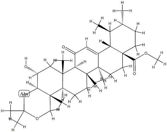 Urs-12-en-28-oic acid, 2-hydroxy-3,23-[(1-methylethylidene)bis(oxy)]-1 1-oxo-, methyl ester, (2alpha,3beta,4alpha)- Struktur