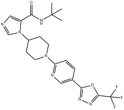 N-(叔丁基)-1-(1-(5-(5-(三氟甲基)-1,3,4-恶二唑-2-基)吡啶-2-基)哌啶-4-基)-1H-咪唑-5-甲酰胺, 2012607-27-9, 结构式