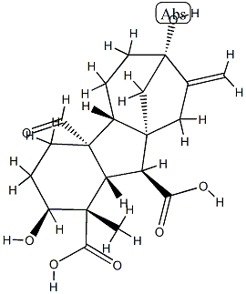 4aα-ホルミル-2β,7-ジヒドロキシ-1β-メチル-8-メチレンギバン-1α,10β-ジカルボン酸 化学構造式