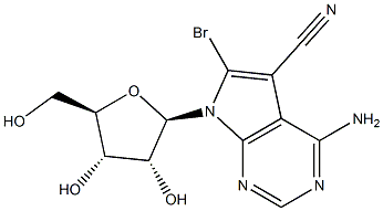 (S)-4-Amino-6-bromo-7-((3R,4S,5R)-3,4-dihydroxy-5-hydroxymethyl-tetrah ydro-furan-2-yl)-7,7a-dihydro-4aH-pyrrolo[2,3-d]pyrimidine-5-carbonitr ile Struktur