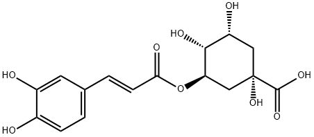 (1S)-1,3β,4β-トリヒドロキシ-5α-[[(E)-3,4-ジヒドロキシシンナモイル]オキシ]シクロヘキサン-1α-カルボン酸 化学構造式
