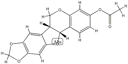 (6aR)-6aα,12aα-ジヒドロ-6H-[1,3]ジオキソロ[5,6]ベンゾフロ[3,2-c][1]ベンゾピラン-3-オールアセタート 化学構造式