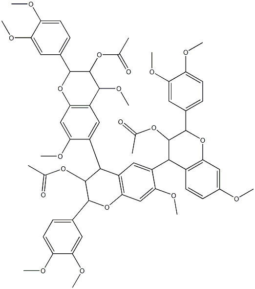 Triacetic acid 4'',7,7',7''-tetramethoxy-2,2',2''-tris(3,4-dimethoxyphenyl)-4,6':4',6''-terchroman-3,3',3''-triyl ester 结构式