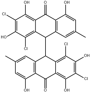 1,1',3,3'-Tetrachloro-2,2',4,4',5,5'-hexahydroxy-7,7'-dimethyl-9,9'-bi(anthracene)-10,10'(9H,9'H)-dione Structure