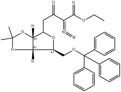 (5E)-5,8-Anhydro-2,4-dideoxy-2-diazo-6,7-O-(1-methylethylidene)-9-O-(triphenylmethyl)-L-ribo-3-nonulosonic Acid Ethyl Ester Struktur