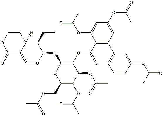 (4aS)-6α-[2-O-(3,3',5-トリアセトキシ-1,1'-ビフェニル-2-イルカルボニル)-3-O,4-O,6-O-トリアセチル-β-D-グルコピラノシルオキシ]-5β-ビニル-4,4aα,5,6-テトラヒドロ-1H,3H-ピラノ[3,4-c]ピラン-1-オン 化学構造式