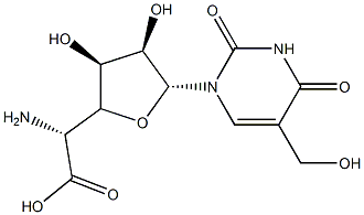 5-アミノ-1,5-ジデオキシ-1-(1,2,3,4-テトラヒドロ-5-ヒドロキシメチル-2,4-ジオキソピリミジン-1-イル)-β-D-アロフラヌロン酸 化学構造式