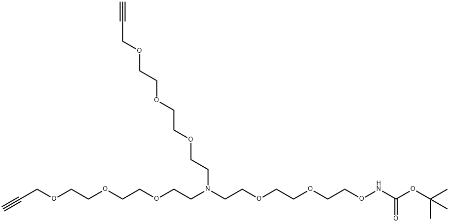 N-(t-Boc-Aminooxy-PEG2)-N-bis(PEG3-propargyl) Struktur