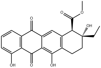 (1R)-6,11-Dioxo-2-ethyl-1,2,3,4,6,11-hexahydro-2α,5,7-trihydroxy-1β-naphthacenecarboxylic acid methyl ester 结构式