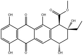 (1R)-2-Ethyl-1,2,3,4,6,11-hexahydro-2α,4α,7,10,12-pentahydroxy-6,11-dioxo-1β-naphthacenecarboxylic acid methyl ester Struktur