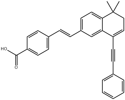4-[(1E)-2-[5,6-Dihydro-5,5-dimethyl-8-(2-phenylethynyl)-2-naphthalenyl]ethenyl]benzoicacid Struktur