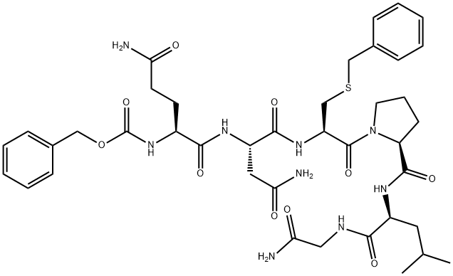 benzyl N-[1-[[1-[[3-benzylsulfanyl-1-[2-[[1-(carbaMoylMethylcarbaMoyl)-3-Methyl-butyl]carbaMoyl]pyrrolidin-1-yl]-1-oxo-propan-2-yl]carbaMoyl]-2-carbaMoyl-ethyl]carbaMoyl]-3-carbaMoyl-propyl]carbaMate Struktur