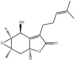 (1aR)-2,2aβ,6,6aβ-Tetrahydro-6α-hydroxy-1a-methyl-5-(4-methyl-3-pentenyl)oxireno[f]benzofuran-4(1aH)-one Struktur