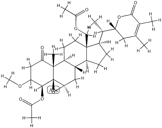 (20S,22R)-5,6β-Epoxy-4β,18-di(acetyloxy)-22-hydroxy-3-methoxy-1-oxo-5β-ergost-24-en-26-oic acid δ-lactone Struktur