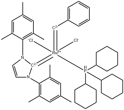 RutheniuM, dichloro[1,3-dihydro-1,3-bis(2,4,6-triMethylphenyl)-2H-iMidazol-2-ylidene](phenylMethylene)(tricyclohexylphosphine)-, (SP-5-41)- Structure