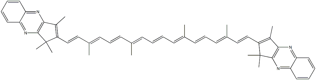 2,2'-[(1E,3E,5E,7E,9E,11E,13E,15E,17E)-3,7,12,16-テトラメチル-1,3,5,7,9,11,13,15,17-オクタデカノナエン-1,18-ジイル]ビス(1,1,3-トリメチル-1H-シクロペンタ[b]キノキサリン) 化学構造式