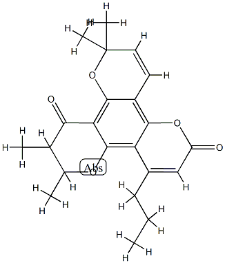 10,11-Dihydro-2,2,10,11-tetramethyl-8-propyl-2H,6H,12H-benzo[1,2-b:3,4-b':5,6-b'']tripyran-6,12-dione 结构式