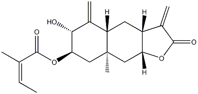 (Z)-2-Methyl-2-butenoic acid [(3aR,4aα,9aα)-dodecahydro-6β-hydroxy-8aβ-methyl-3,5-bis(methylene)-2-oxonaphtho[2,3-b]furan-7α-yl] ester Struktur